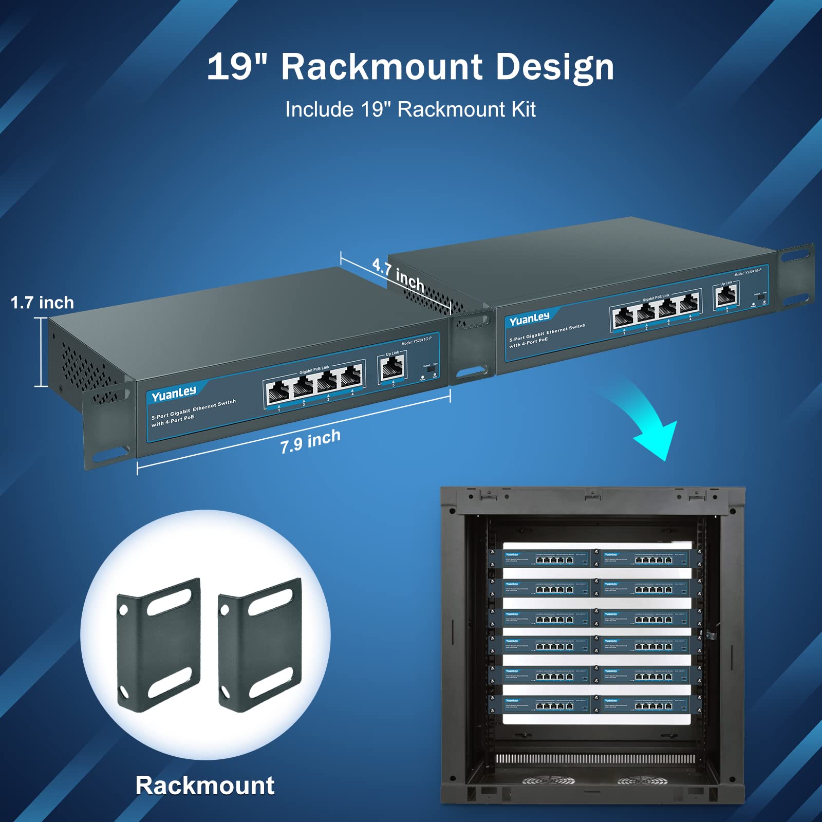 Yuanley 5 Port Gigabit Poe Switch With 4 Port Poe+ 1000Mbps, 802.3Af/At 78W Built In Power, Fanless Metal Unmanaged Plug & Play